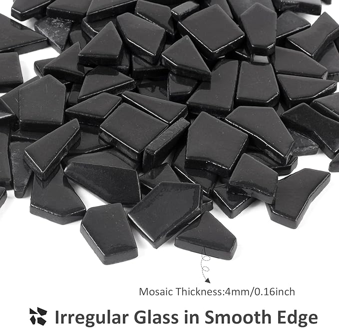Youway Style Black Glass Mosaic Tiles for Crafts Bulk,200g Broken Glass Pieces for DIY Spring Mosaic Art Kit Decor,Garden Mosaic Supplies