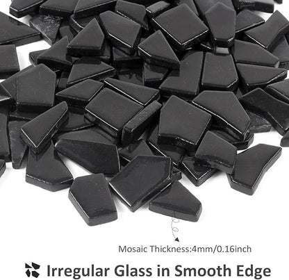 Youway Style Black Glass Mosaic Tiles for Crafts Bulk,200g Broken Glass Pieces for DIY Spring Mosaic Art Kit Decor,Garden Mosaic Supplies