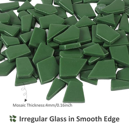 Youway Style Green Glass Mosaic Tiles for Crafts Bulk,200g Broken Glass Tiles for DIY Mosaic Art Decor,Garden Mosaic Supplies Pieces