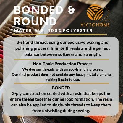 Bonded & Round Waxed Threads, 3-PLY Round Thread 12 Colors 384 Yards - Hand Sewing - All Leather Projects/Crafts/All-Purpose Threads/Macrame/Bracelet (0.45 mm, 32yd/Each)