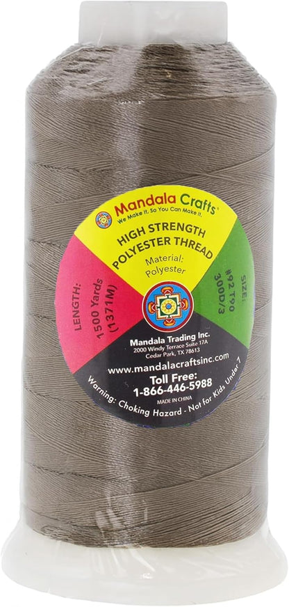 Mandala Crafts Taupe Heavy Duty Thread -1500 Yds Tex 90 Thread for Sewing Drapery Jeans Leather Hair Outdoor Marine Upholstery