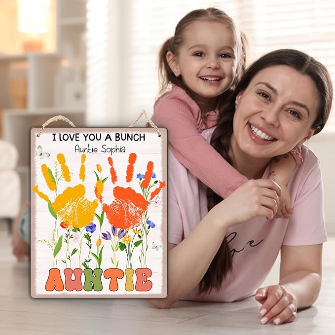 DIY Baby's First Mothers Day Handprint Flowers Hanging Sign Gifts for New Aunt, Floral Garden for First Time Auntie with Kids Toddler Handprint Art Craft Keepsake Mothers Day for Best Aunt Ever Gifts