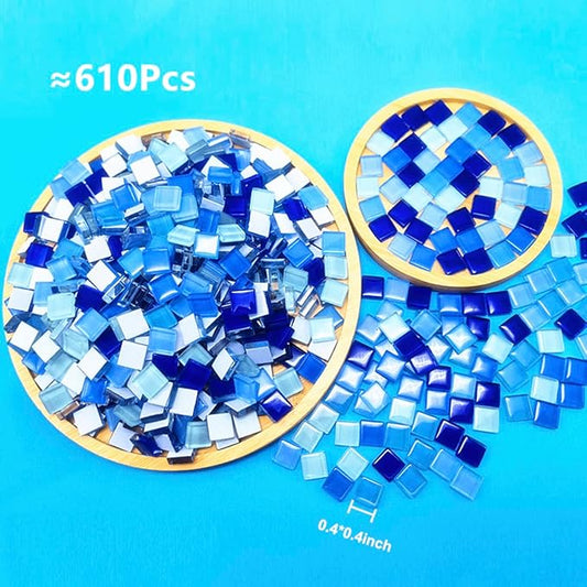 500G/ 1.1LB Bulk Crystal Mosaic Tiles, Assorted Color Opaque Mosaic Glass Crafts Supplies Handmade Crafts for DIY Picture Coaster Home Kitchen Bathroom Mosaic Decoration(0.4x0.4 inch,Blue Series)