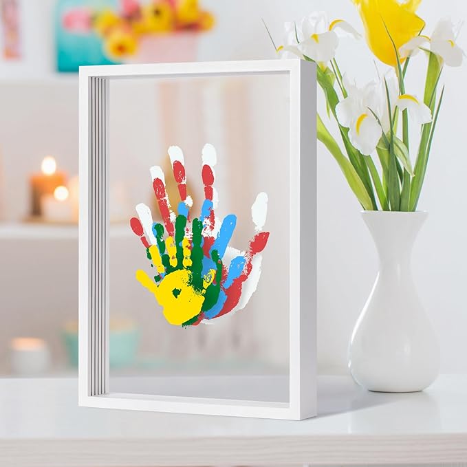 Diytoolsman Family Handprint Kit - DIY Crafts Keepsake White Wooden Frame - Gifts for New Parents, Fun Mom Gift - Includes 5 Non-Toxic Paint Colors