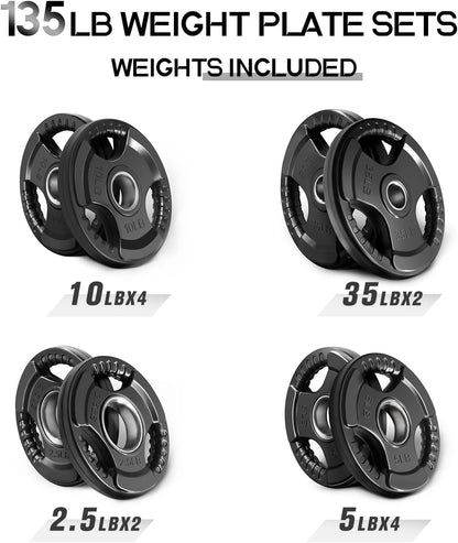 RitFit Olympic Rubber Grip Plates for Barbell, 2-Inch Weight Plates for Weightlifting and Strength Training in Home & Gym, Single, Pair and Sets(2.5/5/10/25/35/45 LB)