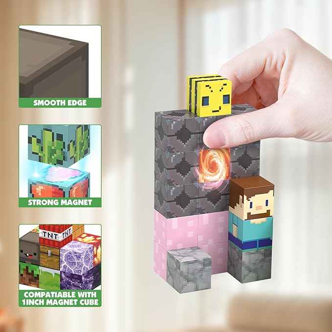 JIMI 120PCS Magnetic Blocks Building Toys, Magnetic Building Blocks Set for Boys Girls Ages 3+, 1 inch Magnet Cubes Montessori Sensory Stacking Construction Toys Christmas Birthday Present