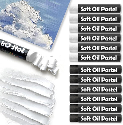 12 Pcs Monochrome Artists Grade Soft Oil Pastels Vibrant and Creamy Colored Chalk Pastels Art Supplies Set for Professionals Painting Drawing White Black 01