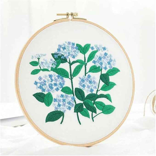 Act Iron Embroidery Starter Kit 1Pack with Stamped Flowers Pattern with Cotton Fabric Hoops Color Threads and Tools for DIY Art Crafts Sewing Crafts for Adults(Blue Flowers)