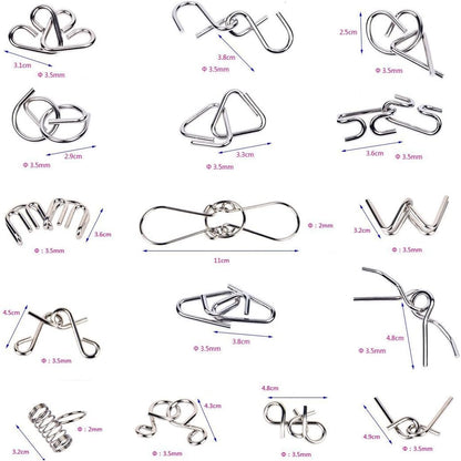 Ahyuan Metal Wire Puzzles Set of 16 Large Thick IQ Test Mind Games Toys Brain Teaser Puzzles Metal Wire Magic Trick Toy Metals IQ Puzzle Fidget Toys Party Favors for Kids Adults Challenge (Silver)