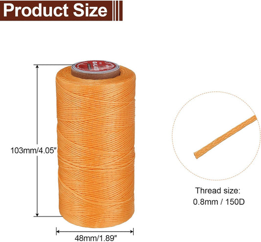 uxcell Flat Leather Sewing Waxed Thread, 270m / 295 Yards Polyester Wax String, 150D Wax Stitching Cord for Leather Crafts, Bookbinding, Bracelets Braided, Orange