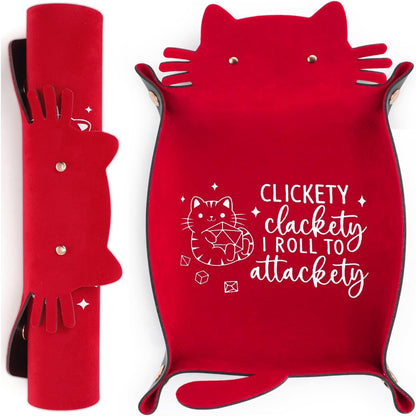 Red Cats Dice Tray Novelty Cat PU Leather Rolling Dice Tray Portable Dice Holder Cute Cat Desk Organizer Funny Gift for RPG, DND Game Players