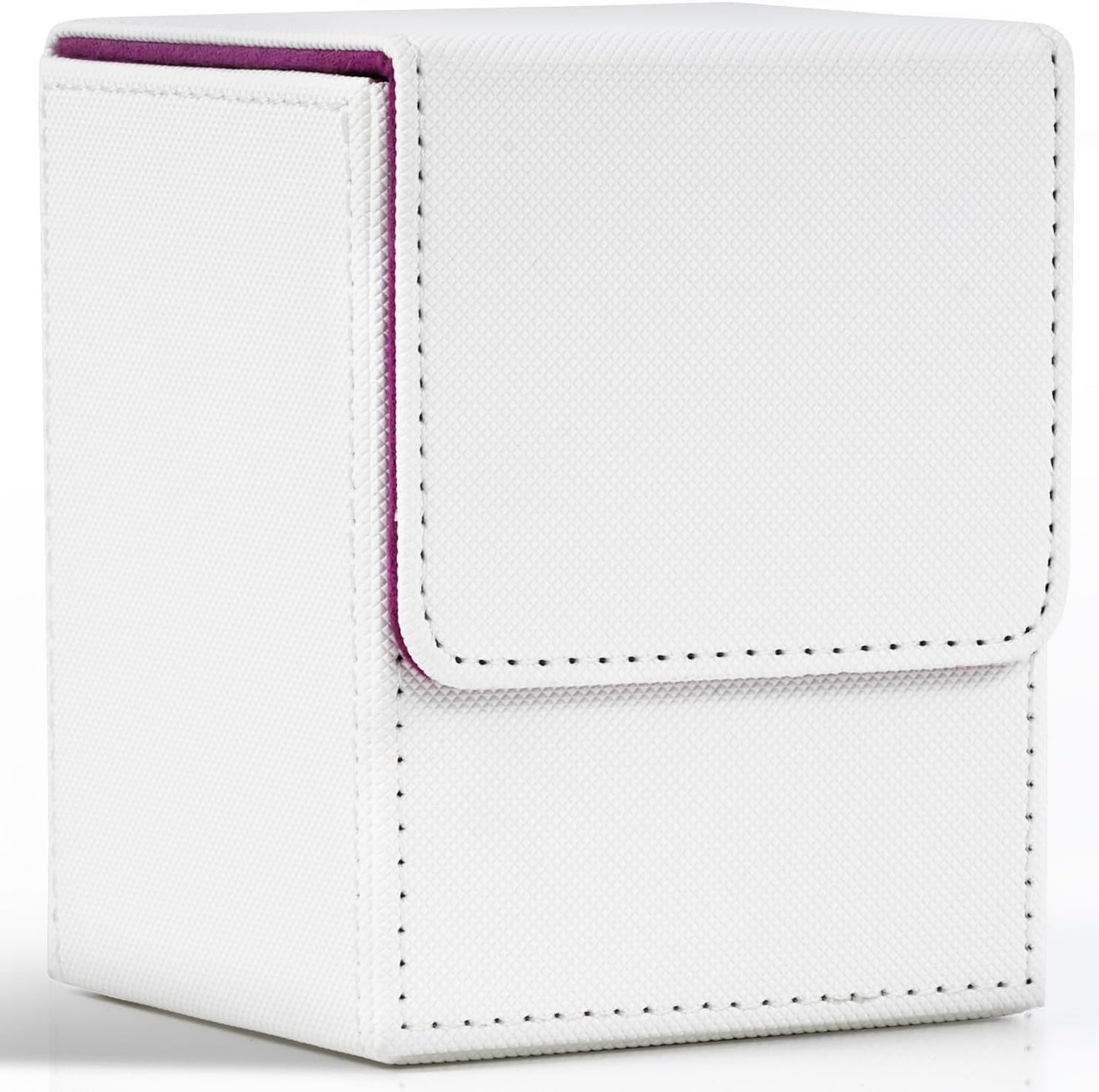 ZLCA Card Deck Box for Trading Cards, MTG YuGiOh Deck Case Holds 100+ Single Sleeved Cards, PU Leather Magnetic Card Storage Box Fits for TCG CCG (White& Purple)
