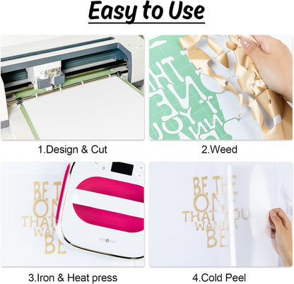 HTVRONT HTV Vinyl Rolls Heat Transfer Vinyl - 12" x 5ft Dark Dold HTV Vinyl for Shirts, Iron on Vinyl for All Cutter Machine - Easy to Cut & Weed for Heat Vinyl Design (Dark Gold)
