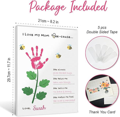 Mother's Day Handprint Craft - I Love My Mom Beecause Poster - DIY Mother's Day Gifts for Mom, Grandma, Daughter - Happy Mothers Day Gifts - DIY Poster for Wall Decor, Handprint Footprint Crafts