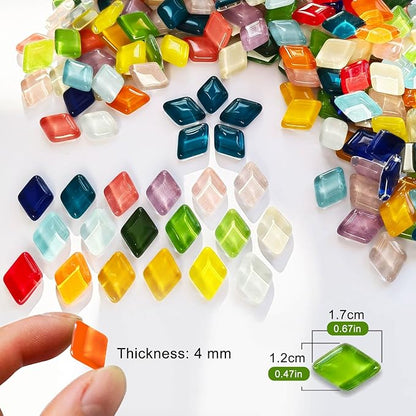 LITMIND Mosaic Tiles for Crafts Bulk, 1.1 LB Crystal Glass Mosaic Pieces, Diamond Shape Rainbow Mix for DIY Art Projects