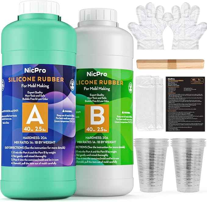 Nicpro 80 oz Silicone Mold Making Kit 20A, Platinum Liquid Silicone Rubber for Mold Maker, Jade Green Flexible & Food Safe Mix Ratio 1:1 for Casting 3D Resins Molds DIY with Gloves, Sticks & Cups