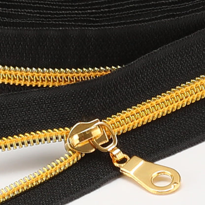 Sawoake 10 Yards Bulk Zipper(#5), Black Nylon Coil Zipper with Gold Teeth by The Yards, Replacement Sewing Zipper with 10PCS Zipper Sliders for DIY Sewing Craft Bags(#5 Gold Black)