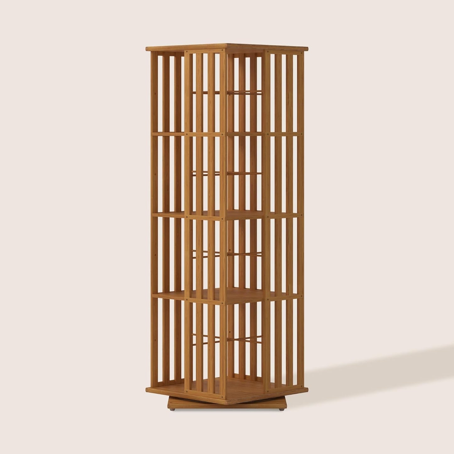 XIMN 360° Rotating Bamboo CD/DVD Shelf - 6-Tier Space-Saving Media Storage Cabinet for Movies, Organizer with Super Compact Design (Walnut, 4 Tier)