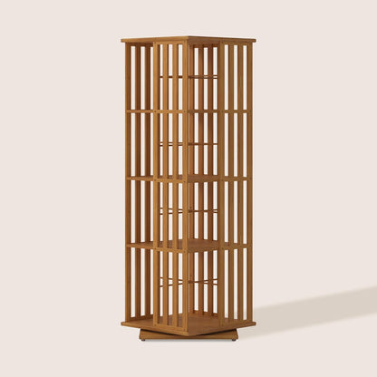 XIMN 360° Rotating Bamboo CD/DVD Shelf - 6-Tier Space-Saving Media Storage Cabinet for Movies, Organizer with Super Compact Design (Walnut, 4 Tier)