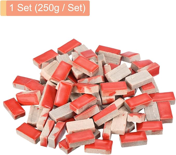 MECCANIXITY 250g Ceramic Mosaic Tiles for Crafts Bulk, Rectangle Red Ceramic Tile for Mosaic Kits Garden Stepping Stone Cup Mat