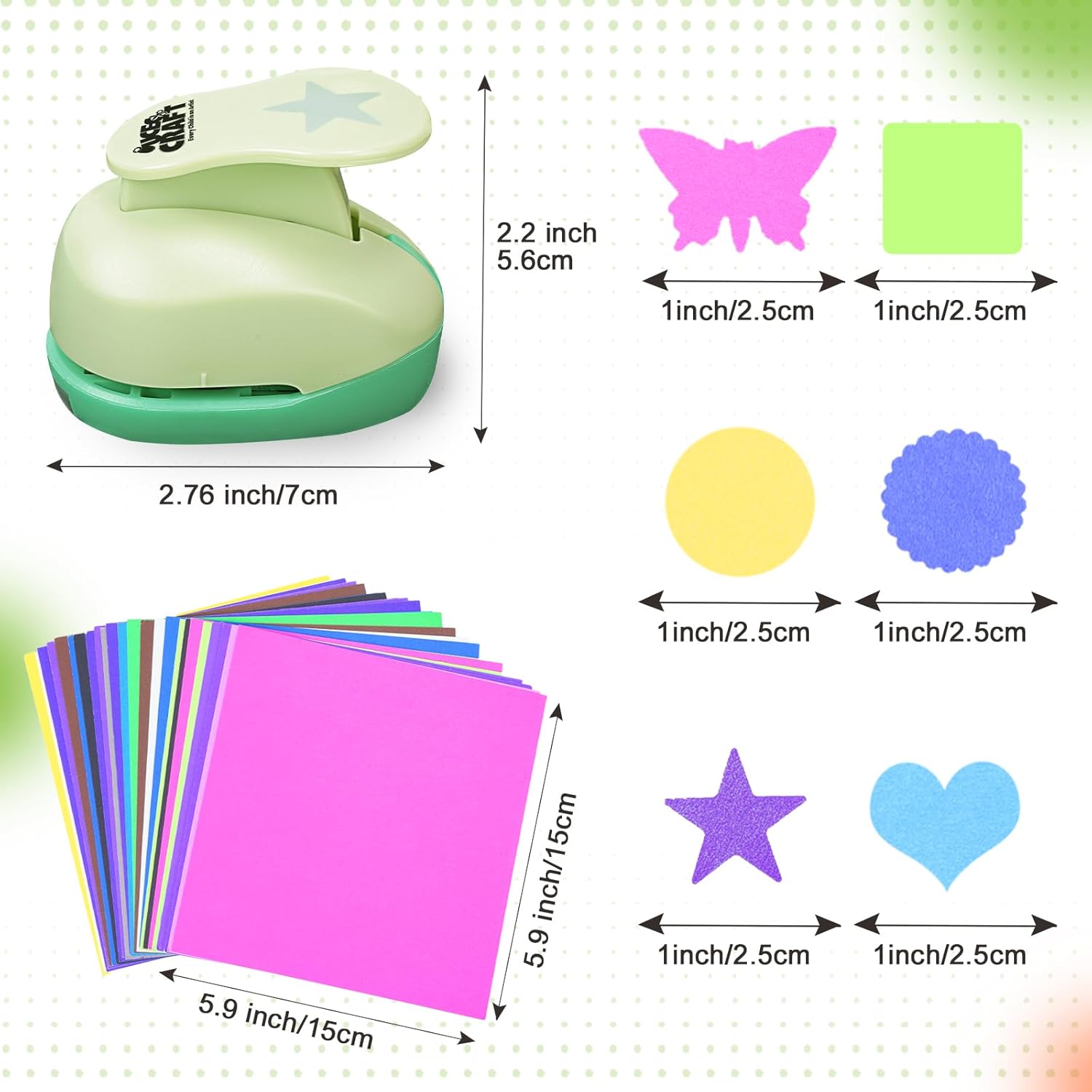 UCEC Hole Punch 1 Inch Craft Hole Punch Shapes, 36 Pieces Hole Puncher for Crafts Set with Craft Paper Cardstock, Mix Shape Designs Hole Puncher for Kids for Crafting Scrapbooking - Crafty Corner