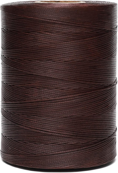 Waxed Thread,852Yards 150D 0.8mm Flat Polyester Wax Thread for Hand Sewing Leather Craft DIY Projects Shoes Repair Book Binding(Deep Brown)