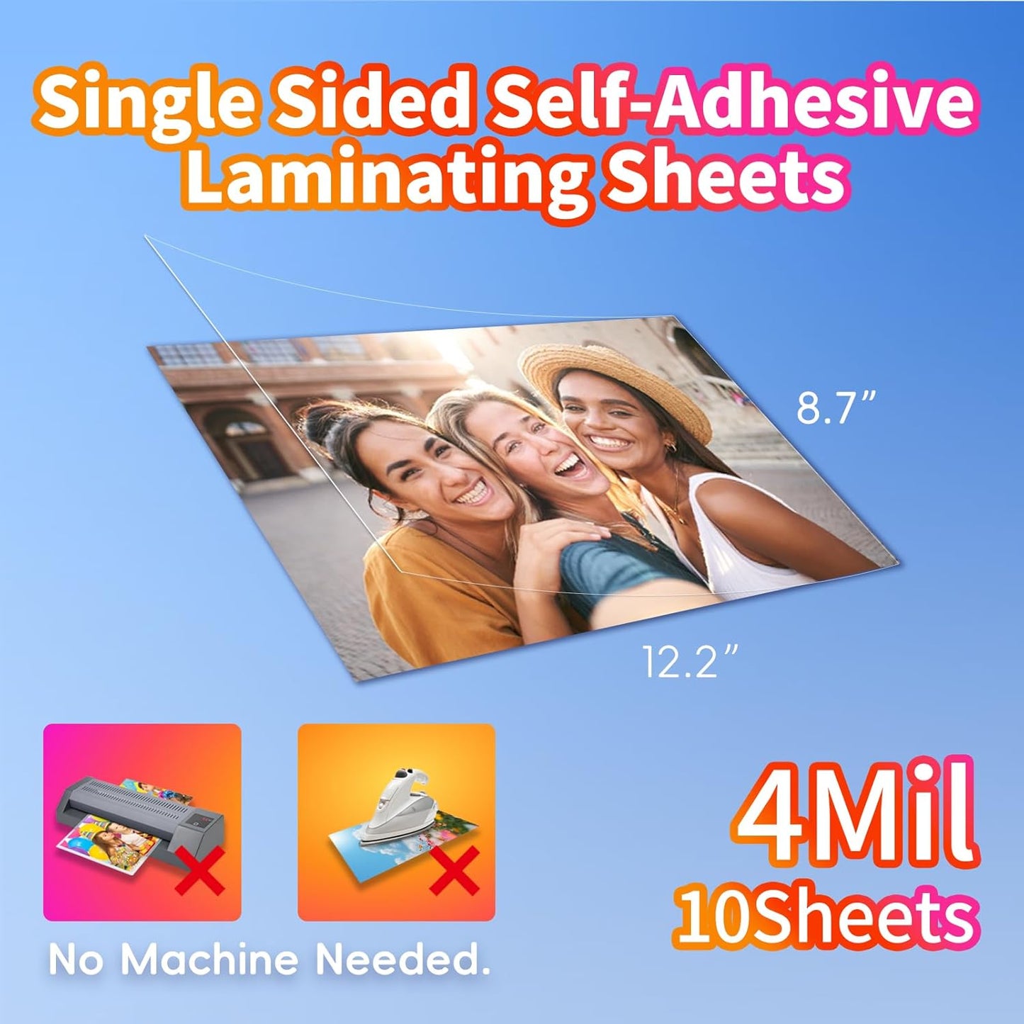 Uinkit 4Mil Thicker Single-Sided Self-Adhesive Laminating Sheets, 10Pack for Letter Size 8.5x11", Peel & Stick Laminating Paper for Documents, Kids Art, Posters, Crafts - No Heat Machine Need
