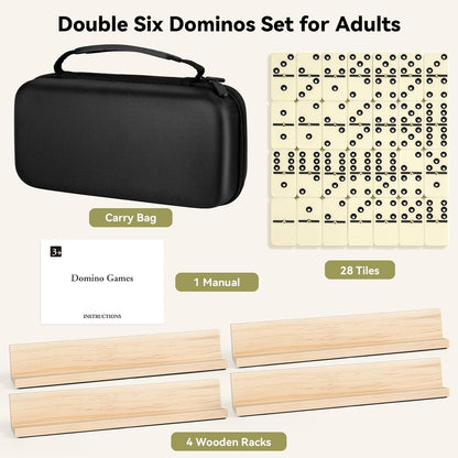 BATURU Double 6 Dominos Set for Adults with 28 Tiles, Durable Dominoes Game Set with 4 Racks and Carry Case, Fun Dominos for Kids, Family Games Night, Travel Games