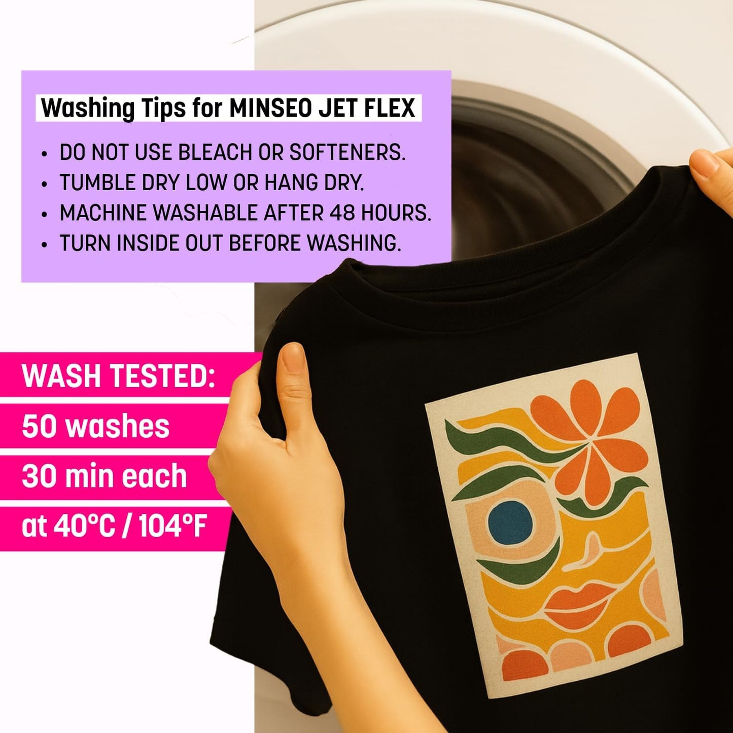 MINSEO Jet Flex Premium Opaque Heat Transfer Paper for Dark Fabric (5 Sheets 8.5x11") Printable Iron-on Transfer Vinyl for Inkjet Printer (Made in Korea)