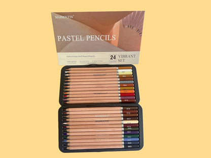 Soft Pastel Pencils 24 Colors Vibrant Drawing Pencil Set Professional Grade Pastels Art Supplies for Drawing Sketching Coloring (Not Oil-Based)(Brown)