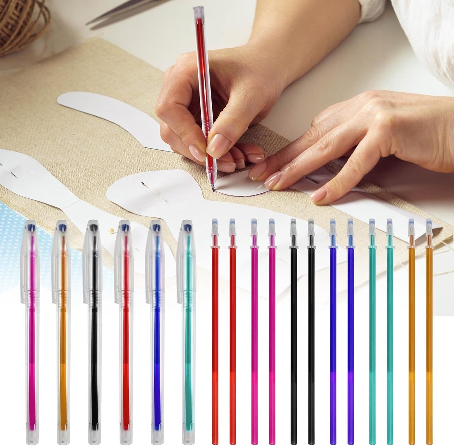 24pcs Heat Erasable Pens for Fabric, Assorted Colors, Fabric Pens for Sewing Erasable for Quilting Sewing DIY Dressmaking Fabrics Tailors Chalk - Crafty Corner
