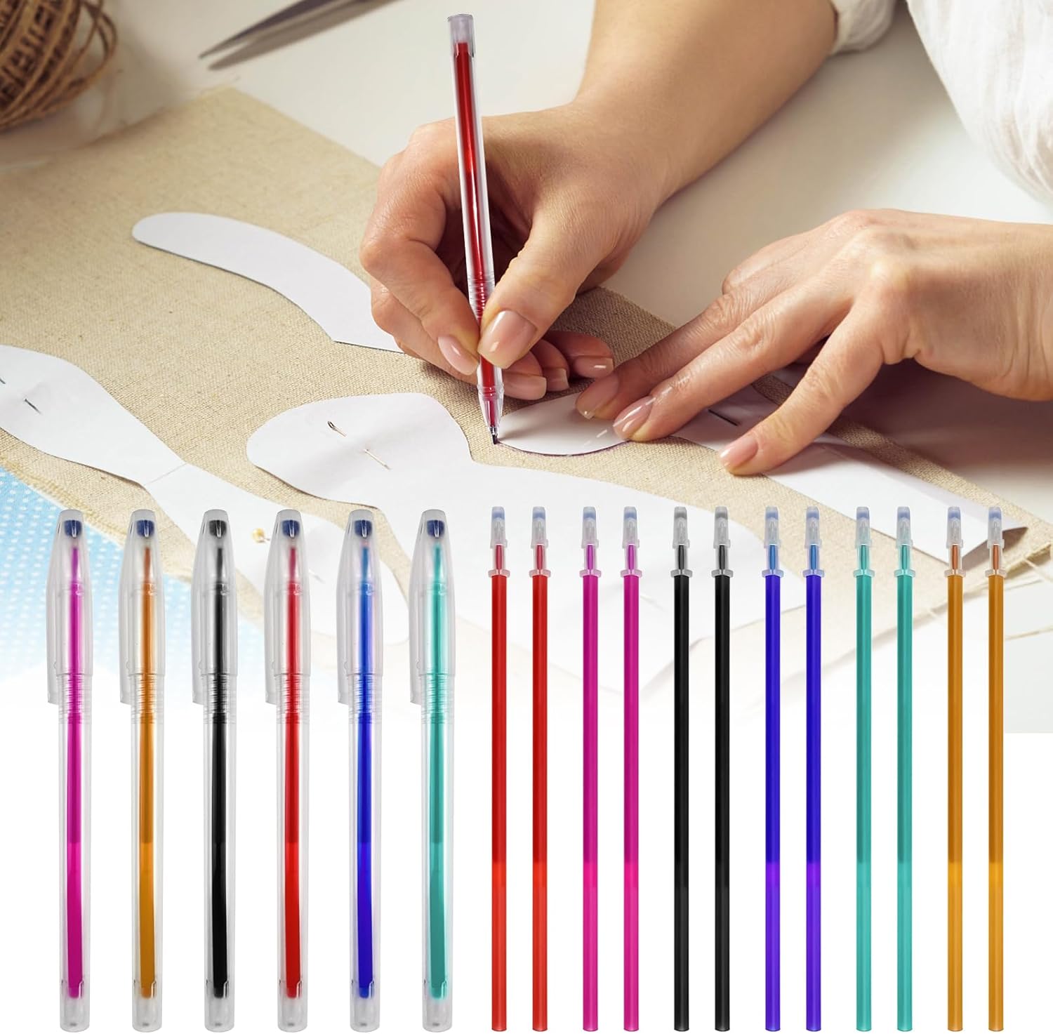 24pcs Heat Erasable Pens for Fabric, Assorted Colors, Fabric Pens for Sewing Erasable for Quilting Sewing DIY Dressmaking Fabrics Tailors Chalk - Crafty Corner