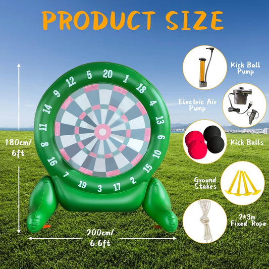 6Ft Tall Giant Kick Darts Games Inflatable Giant Kick Darts Games,Jumbo Outdoor Soccer Green Target Dartboard with Soccer Balls and Air Pump for Sports