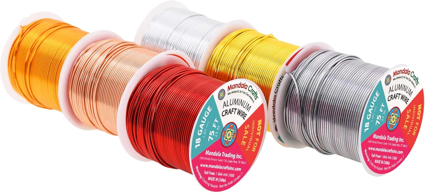 Mandala Crafts 18 Gauge Anodized Aluminum Craft Wire for Jewelry Making - 450 FT Colored Flexible Silver Copper Light Gold Gray Gold Red Wire - Bendable for Bonsai Armature Crafting Sculpting - Crafty Corner