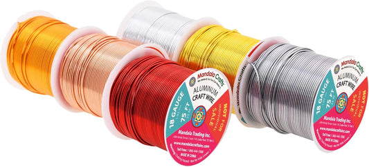 Mandala Crafts 18 Gauge Anodized Aluminum Craft Wire for Jewelry Making - 450 FT Colored Flexible Silver Copper Light Gold Gray Gold Red Wire - Bendable for Bonsai Armature Crafting Sculpting - Crafty Corner