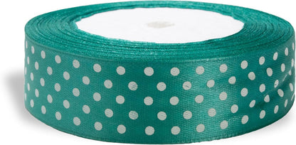 Ribbon 1 inch Mint with White Polka Dots Ribbons for Crafts Gift Ribbon Satin Solid Ribbon Roll 1 in x 25 Yards - Crafty Corner