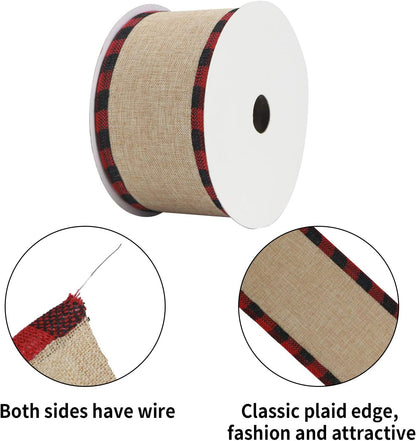 MEEDEE Burlap Christmas Ribbon Wired Burlap Ribbon 2.5 Inch 10 Yards Fall Burlap Ribbon with Red and Black Buffalo Check Edging Wired Plaid Burlap Ribbon for Christmas Tree, Wreath Making - Crafty Corner