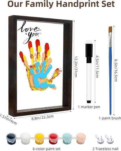 Family Handprint Kit DIY Hand and Footprint Casting Kit with Keepsake Photo Frame, 6 Non-Toxic Baby-Safe Paint, Personalized Gifts for New Parents, Grandparents, Couples from Newborn