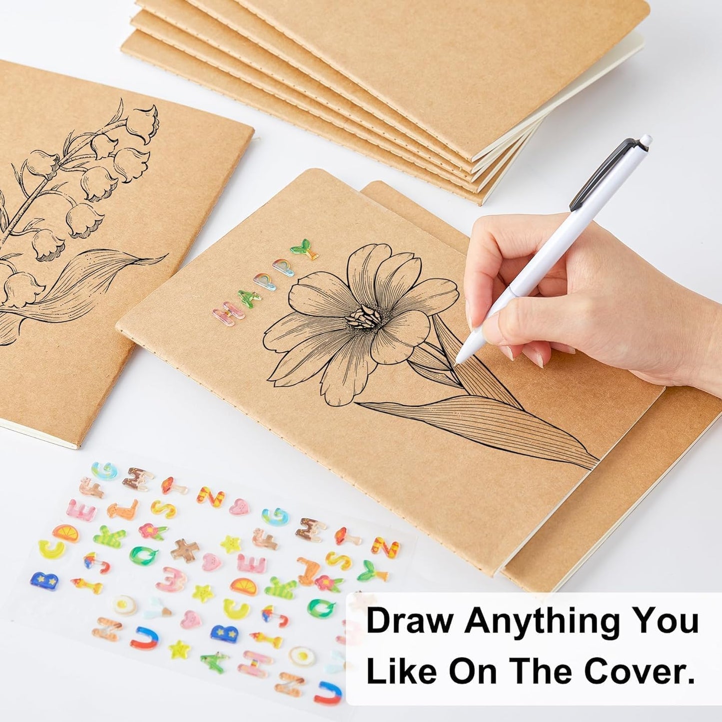 feela 8 Pack Unlined Kraft Paper Notebooks, Blank Journal Note Pad for Drawing Writing, Small Sketchbook Travel Journal Bulk for Women Kids Students Office School Supplies, A5, 60 Pages, 8.3” X 5.5” - Crafty Corner