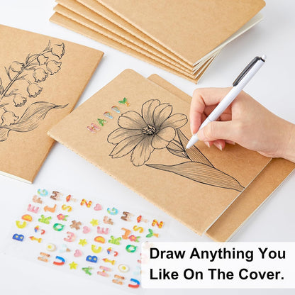 feela 8 Pack Unlined Kraft Paper Notebooks, Blank Journal Note Pad for Drawing Writing, Small Sketchbook Travel Journal Bulk for Women Kids Students Office School Supplies, A5, 60 Pages, 8.3” X 5.5” - Crafty Corner