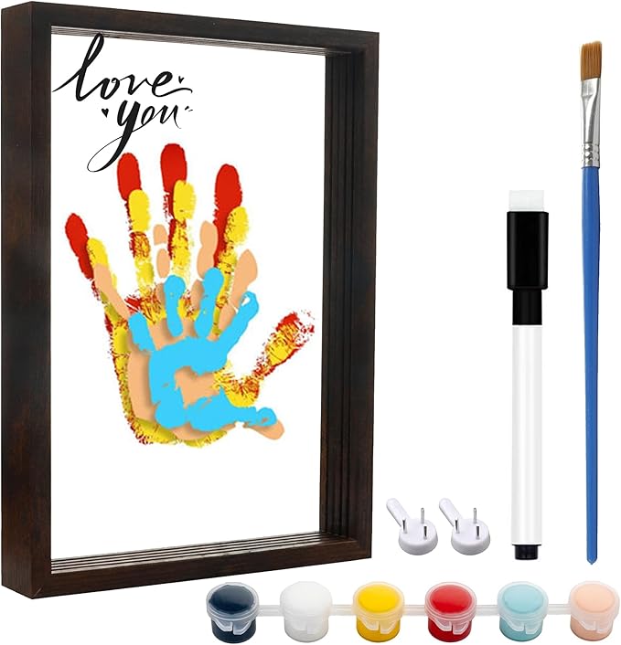 Family Handprint Kit DIY Hand and Footprint Casting Kit with Keepsake Photo Frame, 6 Non-Toxic Baby-Safe Paint, Personalized Gifts for New Parents, Grandparents, Couples from Newborn