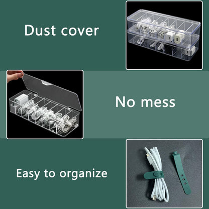 DUOFIRE 2 Pcs Cord Organizer with 16 Cable Ties, Clear Acrylic Cable Organizer Charger Organizer Electronics Organizer with Lid for Home Office Desk Organizers and Accessories