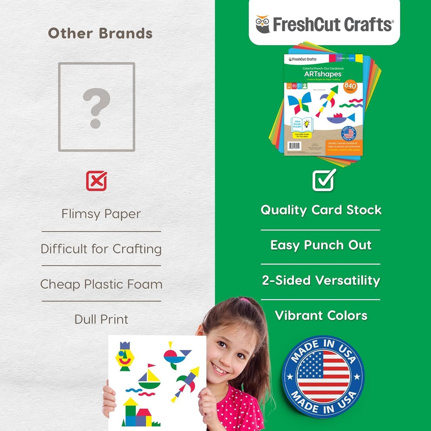 ARTshapes 840 pc Creative Paper Shapes Pack with 70+ Idea Guide - US Made Card Stock - Punch Out Funky DIY Craft Supplies for Whimsical Art Designs, Paper Crafts, and Pattern Play 5 Jewel Colors - Crafty Corner