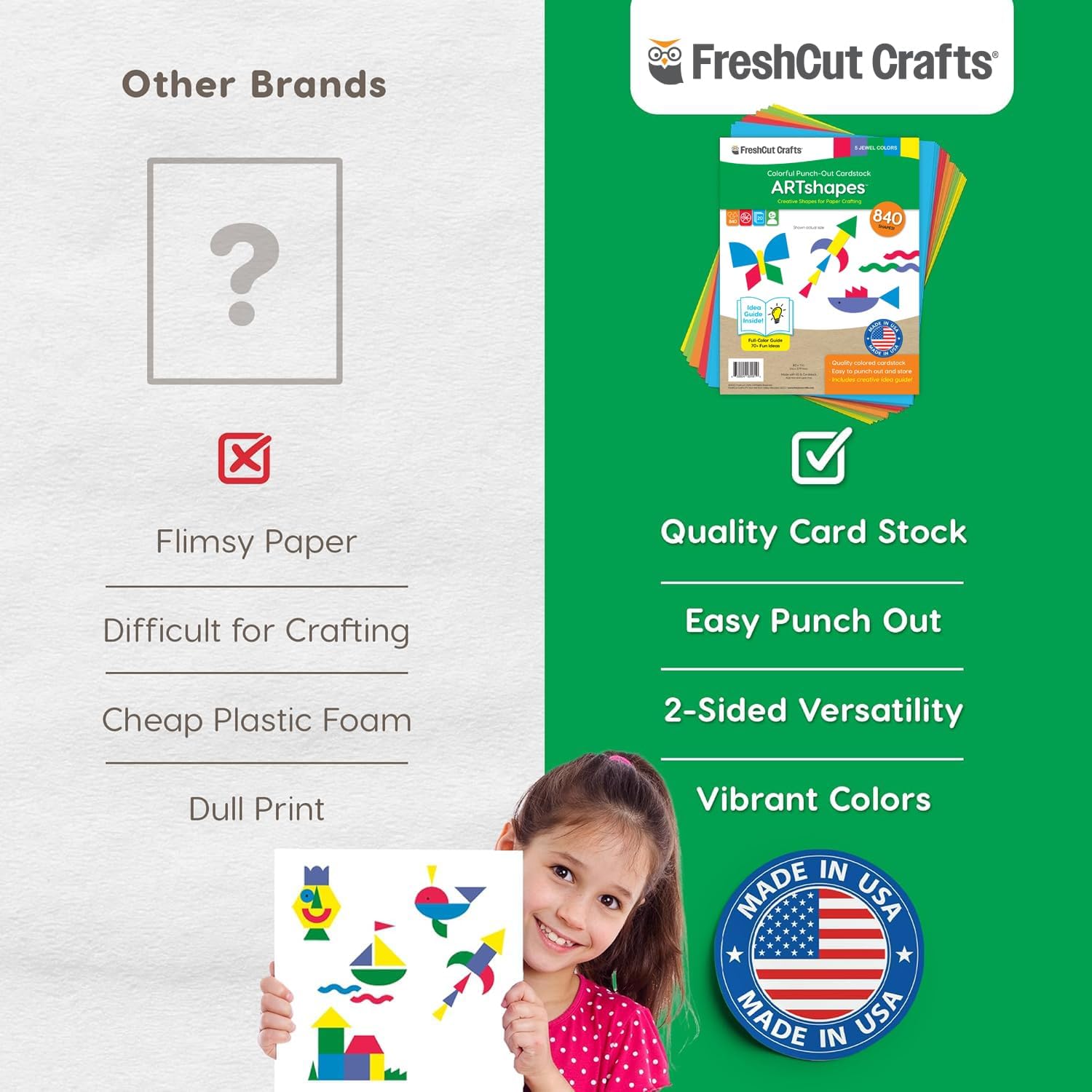 ARTshapes 840 pc Creative Paper Shapes Pack with 70+ Idea Guide - US Made Card Stock - Punch Out Funky DIY Craft Supplies for Whimsical Art Designs, Paper Crafts, and Pattern Play 5 Jewel Colors - Crafty Corner