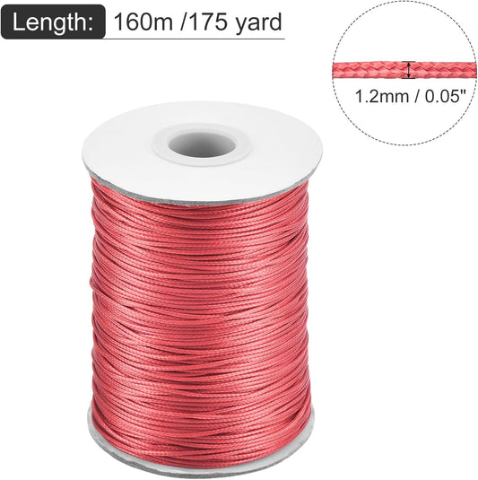 MECCANIXITY Waxed Cord 1.2mm Waxed Polyester Cord 175 Yard Wax String for Bracelet Making,Necklaces, Beading,Jewelry Making and DIY Crafts(Watermelon Red)