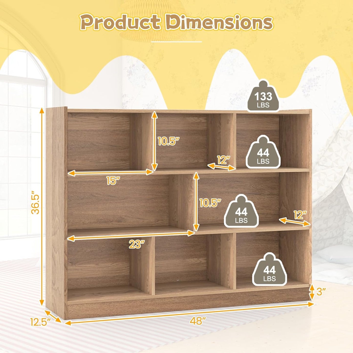KOTEK Toy Storage Organizer, 8 Cubby Kids Bookshelf, Wooden 4-Tier Bookcase Storage Cabinet, Open Display Book Shelf for Daycare, Nursery, School Classroom, Playroom & Living Room (Natural, 8 Cubes)