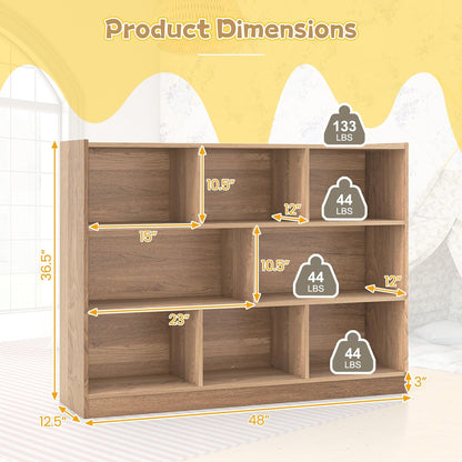 KOTEK Toy Storage Organizer, 8 Cubby Kids Bookshelf, Wooden 4-Tier Bookcase Storage Cabinet, Open Display Book Shelf for Daycare, Nursery, School Classroom, Playroom & Living Room (Natural, 8 Cubes)