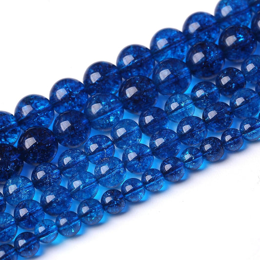 45pcs 8mm Natural Blue Crystal Crackle Quartz Stone Round Loose Beads for Jewelry Making DIY Bracelets Necklaces Energy Healing Stone Beads 15" (8mm, Blue Crackle Quartz)