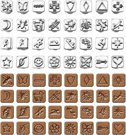 33 PCS Leather Stamping Tool Set, 32 PCS Leather Stamps Patterns + 1 Stamping Handle for Craft, Quality Craft Tool Stamp Set for DIY Beginners and Professionals