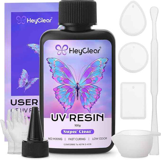 100g UV Resin kit -Super Clear, Hard Premixed and Fast Curing for Jewelry Making, Mold DIY Craft Decoration, Coating